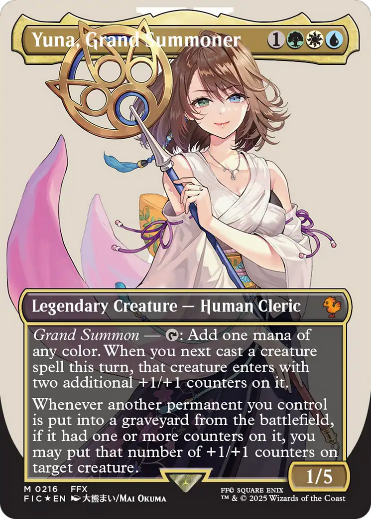 Yuna, Grand Summoner (Borderless) (Surge Foil) [FINAL FANTASY Commander] | Jack's On Queen