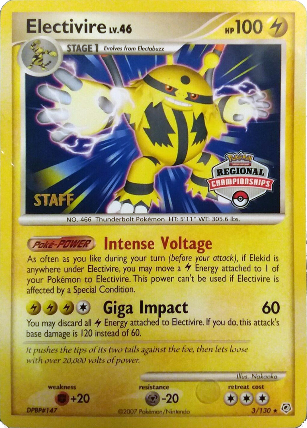 Electivire (003/130) (2008 Staff Regional Championships) [League & Championship Cards] | Jack's On Queen