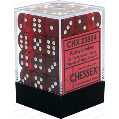 Dice: 36x D6: 12 mm: Translucent: Red / White | Jack's On Queen