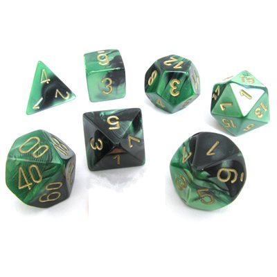 Dice: 7 pc: Gemini: Black-Green / Gold | Jack's On Queen