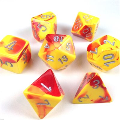 Chessex 7-DIE SET CHX26450 Gemini: 7Pc Red-Yellow / Silver | Jack's On Queen