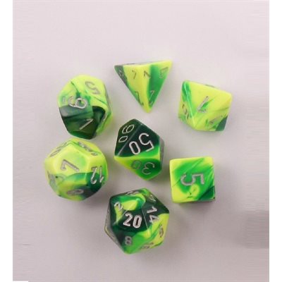 Chessex 7-DIE SET CHX26454 Gemini: 7Pc Green-Yellow / Silver | Jack's On Queen