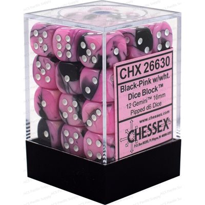 Dice: 36x D6: 12 mm: Gemini: Black-Pink / White | Jack's On Queen