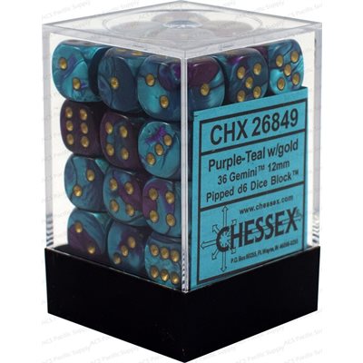 Dice: 36x D6: 12 mm: Gemini: Purple-Teal / Gold | Jack's On Queen