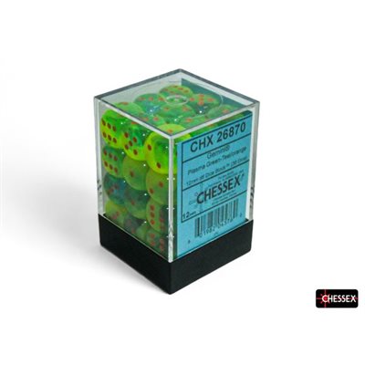 Dice: 36x D6: 12 mm: Gemini: Plasma Green-Teal / Orange Luminary | Jack's On Queen