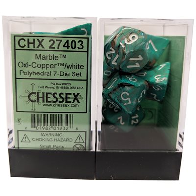 Chessex 7-DIE SET CHX27403 Marble: 7Pc Oxi-Copper / White | Jack's On Queen