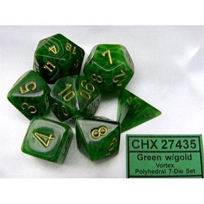 Chessex 7-DIE SET CHX27435 Vortex: 7Pc Green / Gold | Jack's On Queen