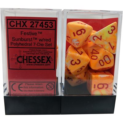 Chessex 7-DIE SET CHX27453 Festive: 7Pc Sunburst / Red | Jack's On Queen
