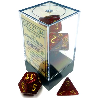 Chessex 7-DIE SET CHX27504 Glitter: 7Pc Ruby / Gold | Jack's On Queen