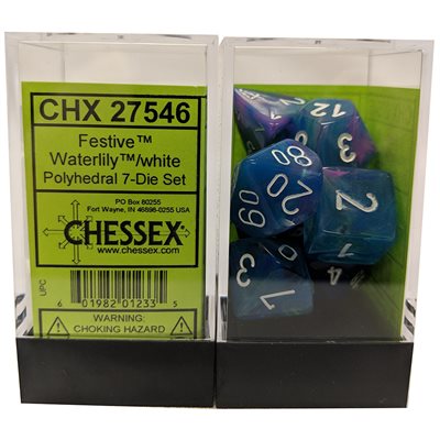 Chessex 7-DIE SET CHX27546 Festive: 7Pc Waterlily / White | Jack's On Queen