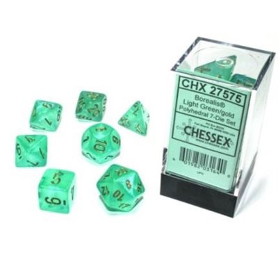 Chessex CHX27575 Borealis: D7 Light Green/Gold Polyhedral | Jack's On Queen