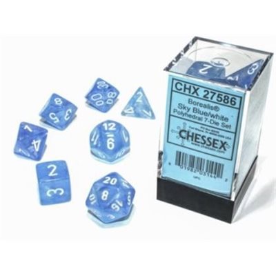 Chessex 7-DIE SET CHX27586 Borealis: 7Pc Sky Blue / White | Jack's On Queen