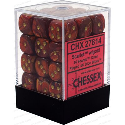 Chessex CHX27814 36D6 Frosted: 36D6 Scarlet / Gold | Jack's On Queen