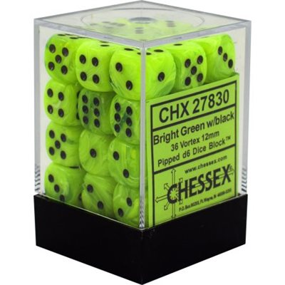 Chessex CHX27830 36D6 Frosted: 36D6 Bright Green / Black | Jack's On Queen