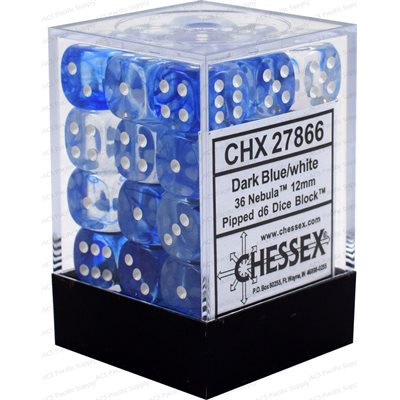 Chessex CHX27866 Nebula: 36D6 Dark Blue / White | Jack's On Queen