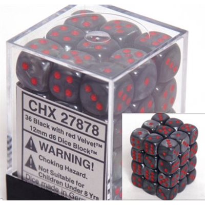 Chessex CHX27878 Velvet: 36D6 Black / Red | Jack's On Queen