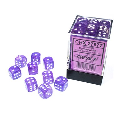 Chessex CHX27977 Borealis: 36D6 Purple / White Luminary | Jack's On Queen