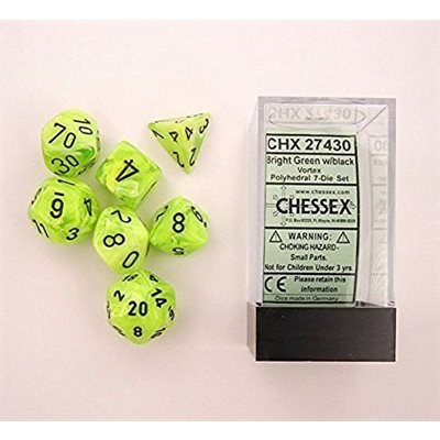 Chessex CHX27430 Vortex: D7 Bright Green/Black Polyhedral | Jack's On Queen