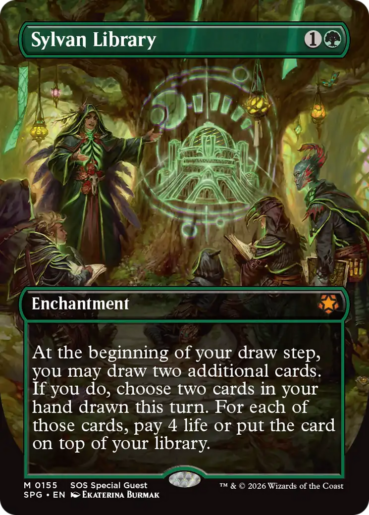 Sylvan Library (Borderless) [Secrets of Strixhaven Special Guests] | Jack's On Queen