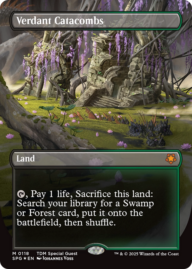 Verdant Catacombs (Borderless) (Dragonscale Foil) [Tarkir: Dragonstorm Special Guests] | Jack's On Queen