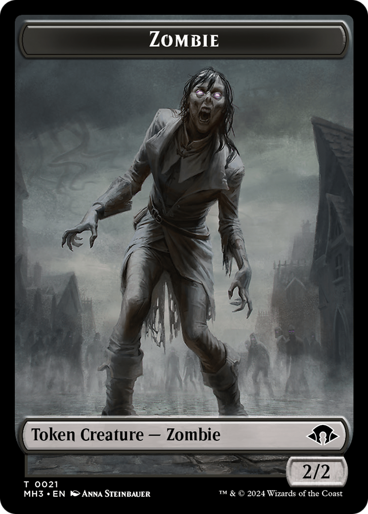 Zombie (Ripple Foil) // Elephant Double-Sided Token [Modern Horizons 3 Commander Tokens] | Jack's On Queen