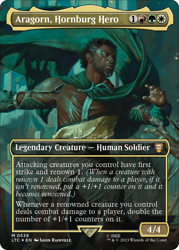 Aragorn, Hornburg Hero (Borderless) (Surge Foil) [The Lord of the Rings: Tales of Middle-Earth Commander] | Jack's On Queen