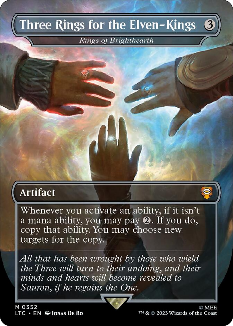Three Rings for the Elven-Kings - Rings of Brighthearth (Borderless) (Surge Foil) [The Lord of the Rings: Tales of Middle-Earth Commander] | Jack's On Queen