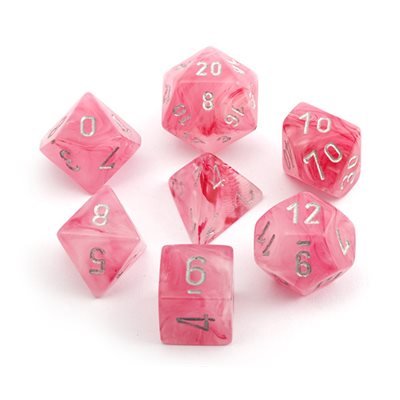 chessex 7-DIE SET CHX27524 Ghostly Glow 7Pc Pink / Silver | Jack's On Queen