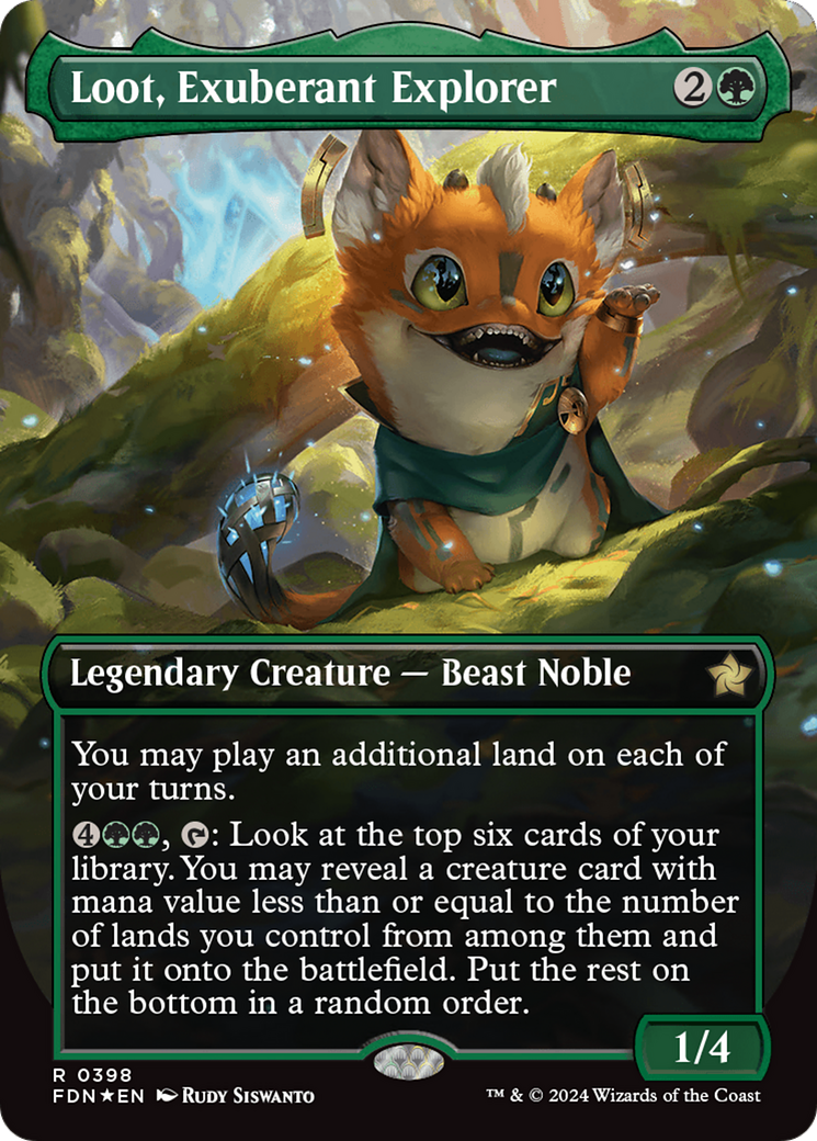 Loot, Exuberant Explorer (Borderless) (Mana Foil) [Foundations] | Jack's On Queen