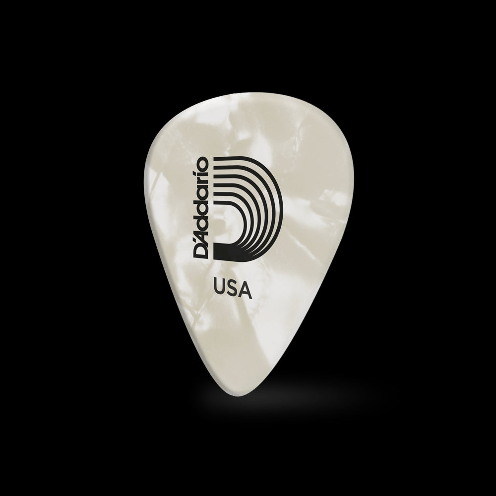 D'Addario CLASSIC CELLULOID PICK, WHITE PEARL Light Gauge (.50mm), 10-Pack | Jack's On Queen