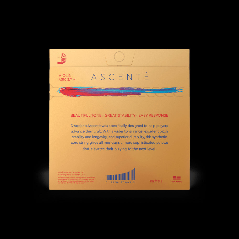 ASCENTÉ VIOLIN STRING SET String Set, 3/4 Scale, Medium Tension A310 3/4M | Jack's On Queen