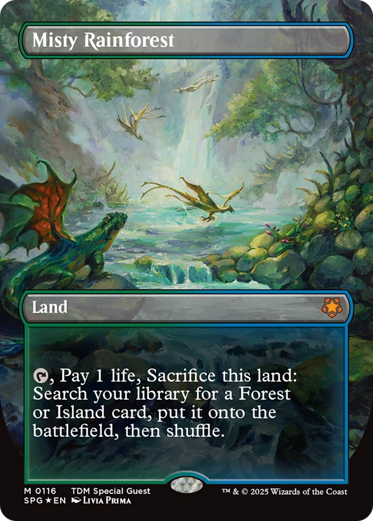 Misty Rainforest (Borderless) (Dragonscale Foil) [Tarkir: Dragonstorm Special Guests] | Jack's On Queen