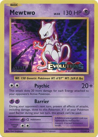 Mewtwo (51/108) (XY Evolutions Staff Prerelease) [XY: Black Star Promos] | Jack's On Queen