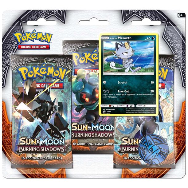 Sun & Moon: Burning Shadows - 3-Pack Blister (Alolan Meowth) | Jack's On Queen