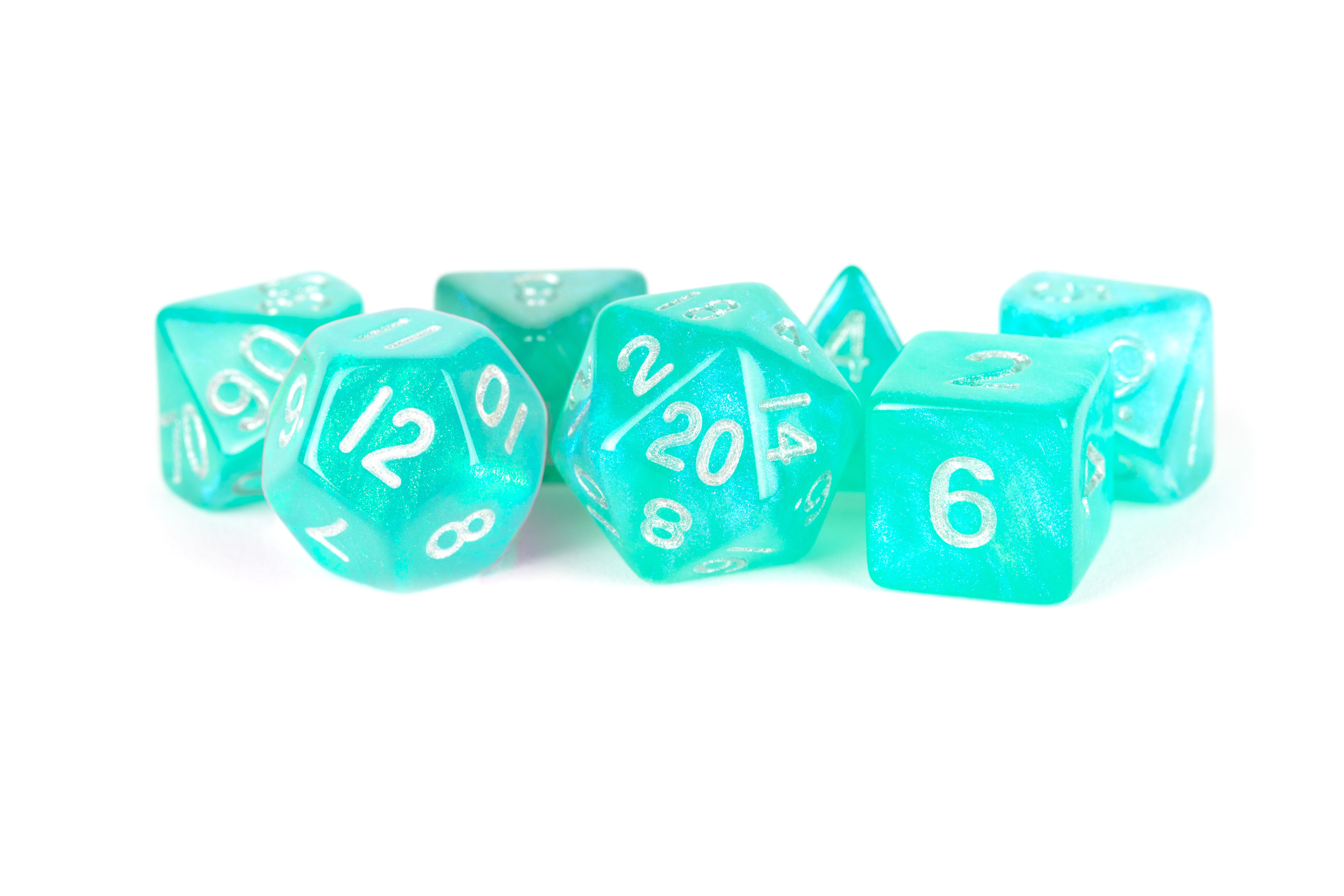 ACRYLIC 7 DICE SET STARDUST TURQUOISE 16MM (20) | Jack's On Queen