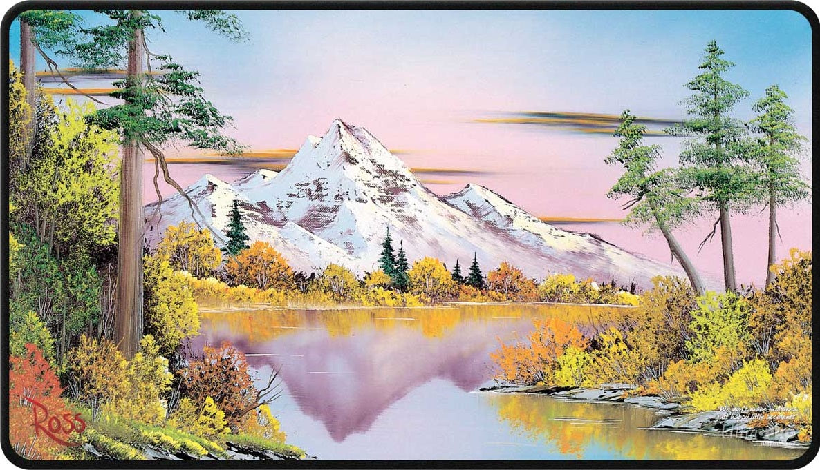 UP PLAYMAT BOB ROSS MIGHTY MOUNTAIN LAKE BLACK STITCHED | Jack's On Queen