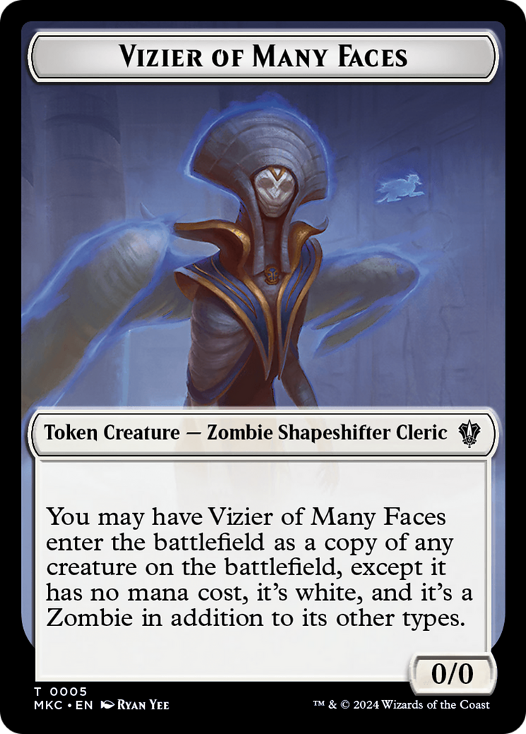 Vizier of Many Faces // Zombie Double-Sided Token [Murders at Karlov Manor Commander Tokens] | Jack's On Queen