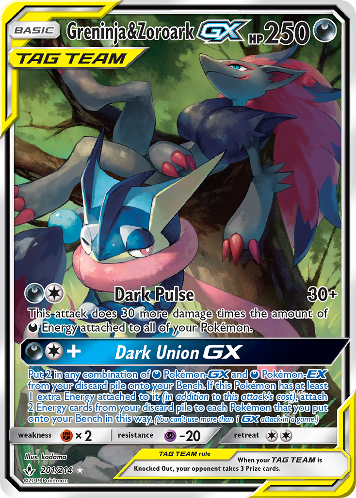 Greninja & Zoroark GX (201/214) [Sun & Moon: Unbroken Bonds] | Jack's On Queen