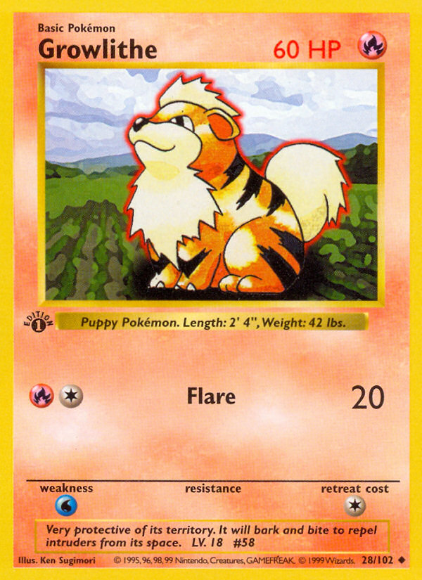 Growlithe (28/102) (Shadowless) [Base Set 1st Edition] | Jack's On Queen
