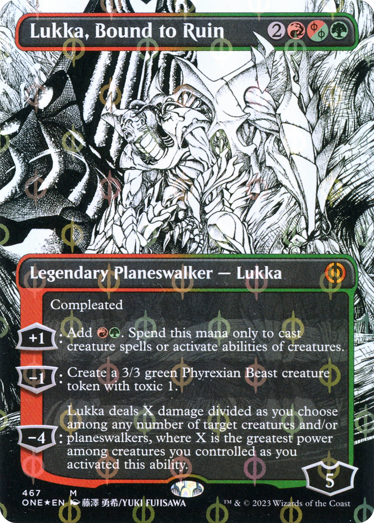Lukka, Bound to Ruin (Borderless Manga Step-and-Compleat Foil) [Phyrexia: All Will Be One] | Jack's On Queen