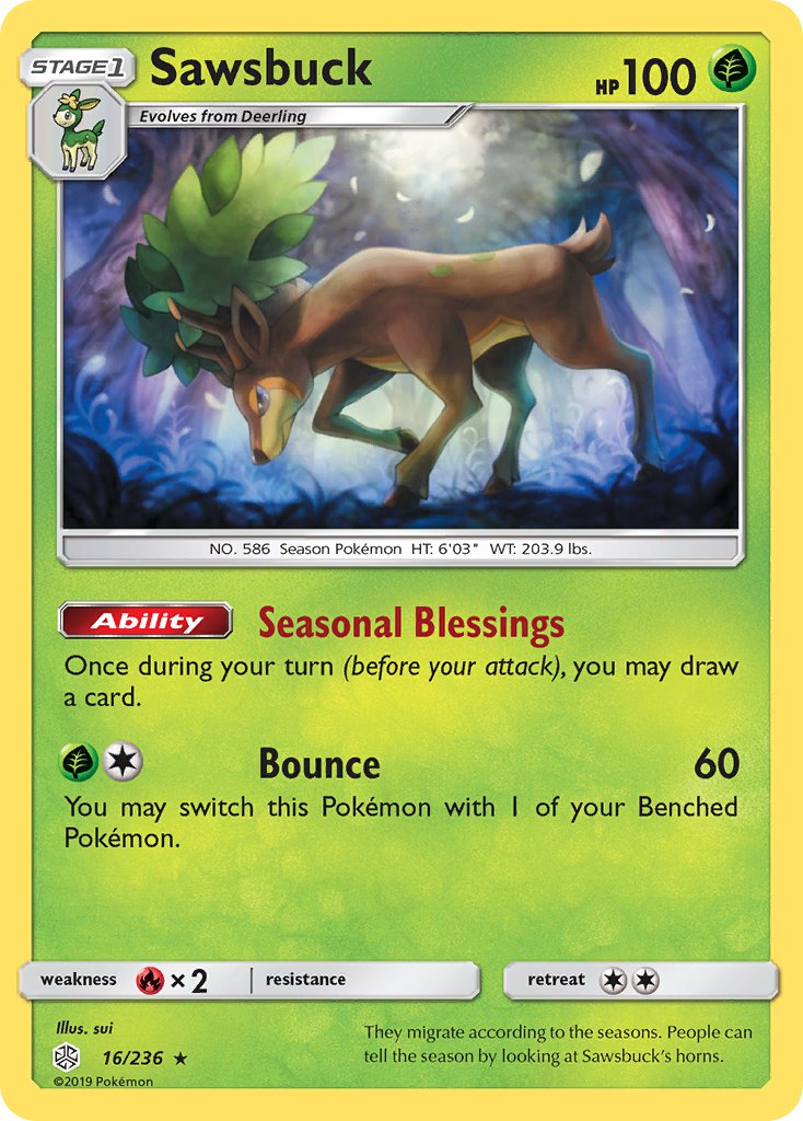 Sawsbuck (16/236) (Prerelease Kit Exclusive) (Theme Deck Exclusive) [Sun & Moon: Cosmic Eclipse] | Jack's On Queen