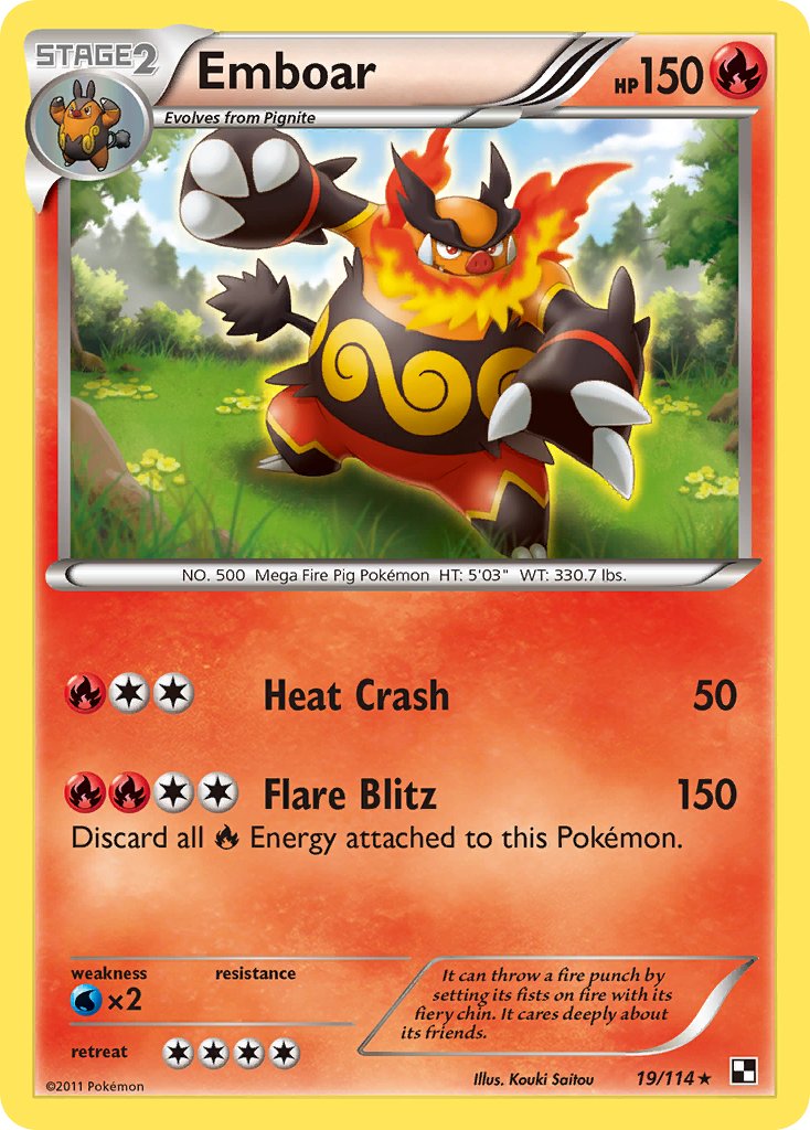 Emboar (19/114) (Cracked Ice Holo) (Theme Deck Exclusive) [Black & White: Base Set] | Jack's On Queen