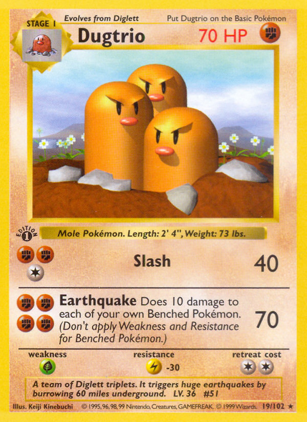 Dugtrio (19/102) (Shadowless) [Base Set 1st Edition] | Jack's On Queen