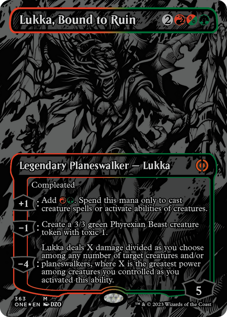 Lukka, Bound to Ruin (Oil Slick Raised Foil) [Phyrexia: All Will Be One] | Jack's On Queen