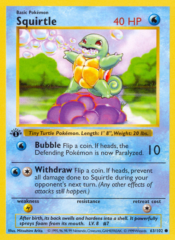 Squirtle (63/102) (Shadowless) [Base Set 1st Edition] | Jack's On Queen