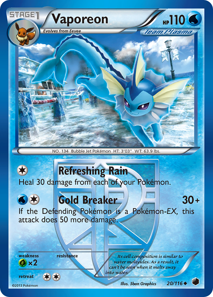 Vaporeon (20/116) [Black & White: Plasma Freeze] | Jack's On Queen