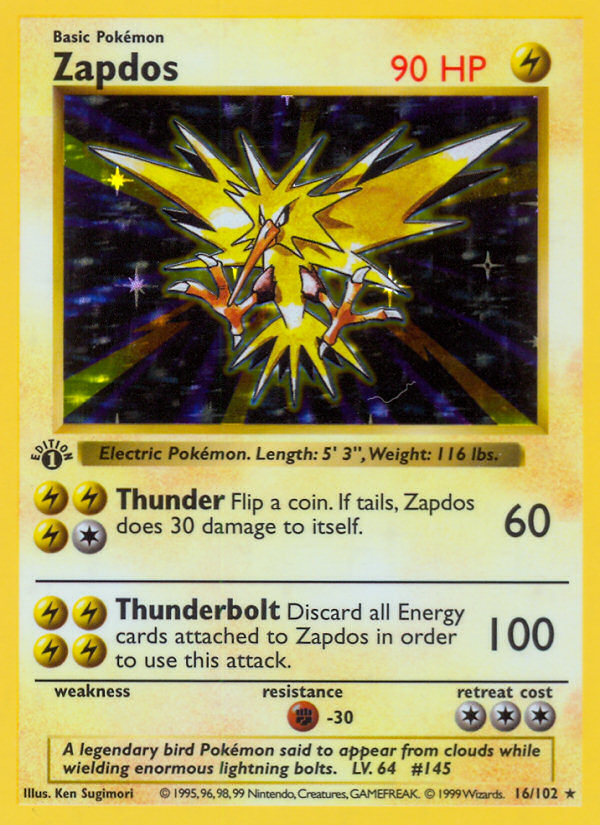Zapdos (16/102) (Shadowless) [Base Set 1st Edition] | Jack's On Queen