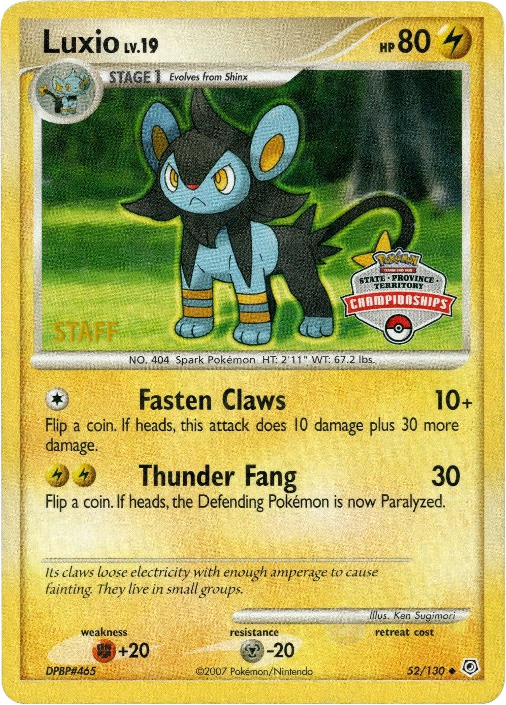 Luxio (52/130) (State Championship Promo) [Diamond & Pearl: Base Set] | Jack's On Queen