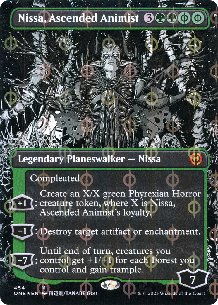 Nissa, Ascended Animist (Borderless Manga Step-and-Compleat Foil) [Phyrexia: All Will Be One] | Jack's On Queen