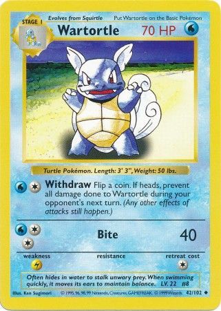 Wartortle (42/102) [Base Set Shadowless Unlimited] | Jack's On Queen